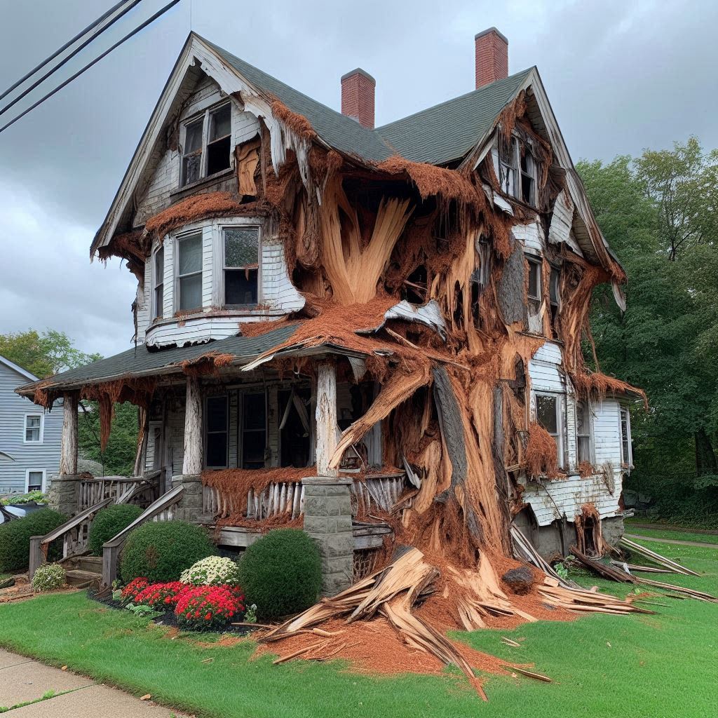 Signs Your Litchfield Park Home Needs a Tree Inspection Blog Article - Tree with visible damage, including broken branches and signs of disease near an Litchfield Park home